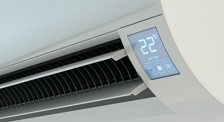 Vue rapprochée d'un climatiseur split activé