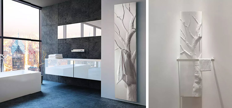 sèche serviettes vertical avec un design illustrant un arbre