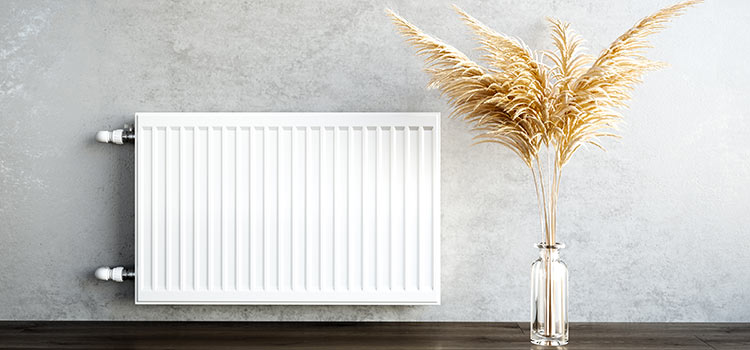 radiateur électrique mural présenté avec une plante dans un vase