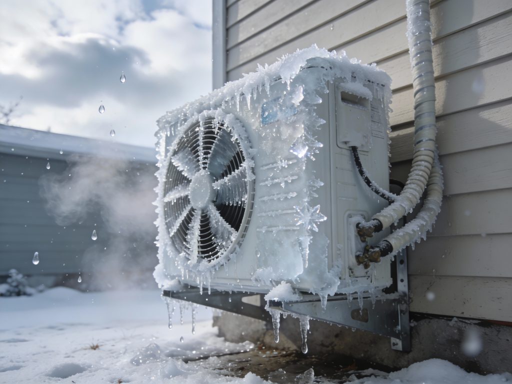 Unité extérieure de clim givrée