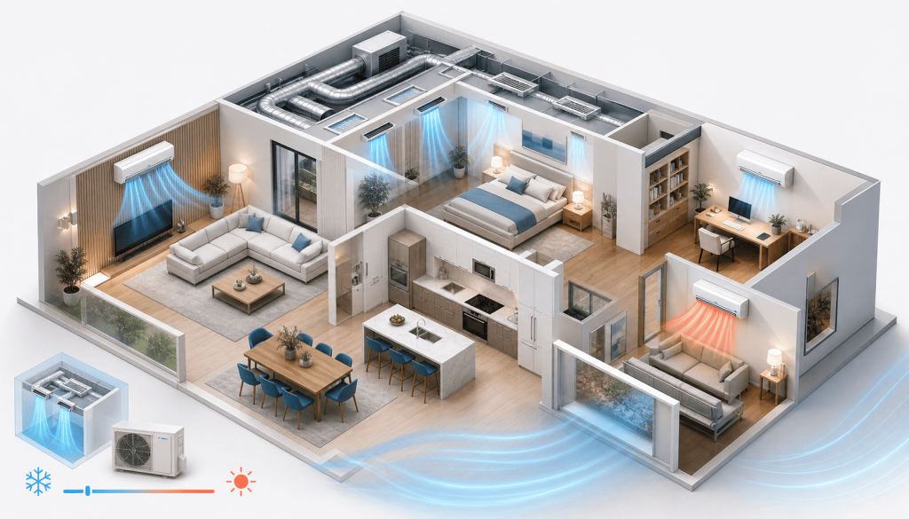 Climatisation gainable ou split : comparatif pièce par pièce