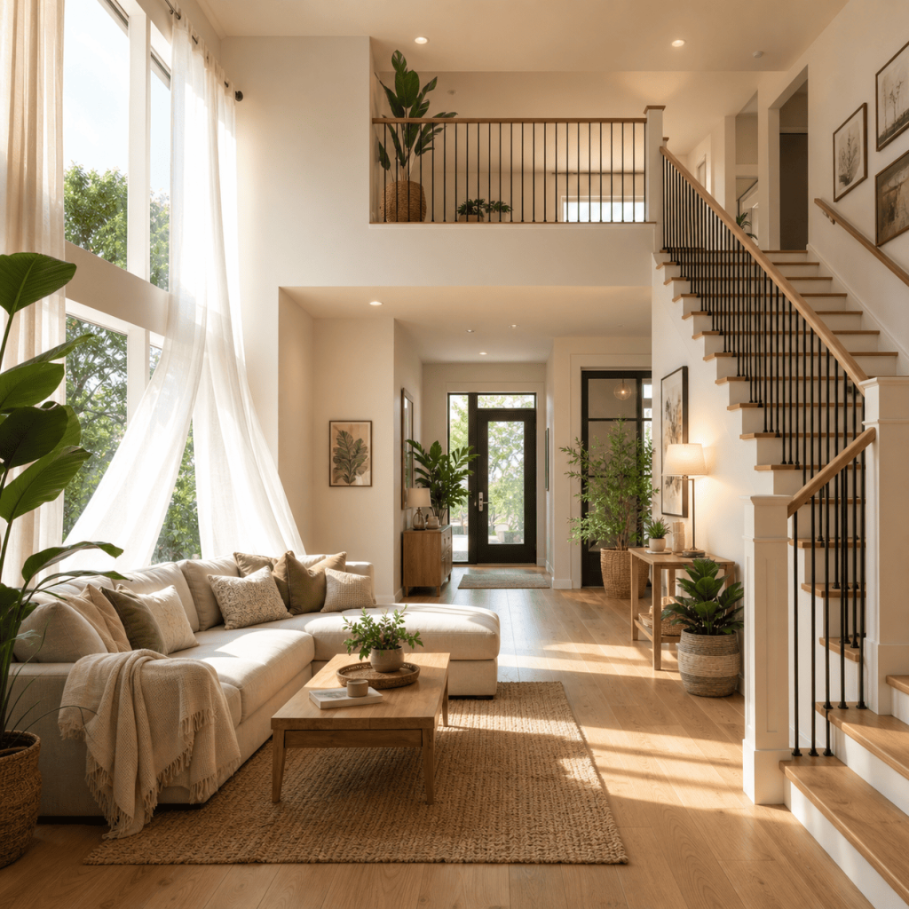 séjour d'une maison avec escalier
