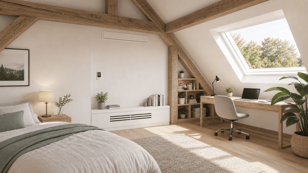 chambre installée sous les combles